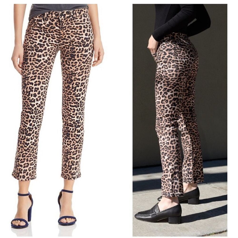 Hudson NWT Women's Nico Mid-Rise Cigarette Leopard Tan Black Straight Pants 29